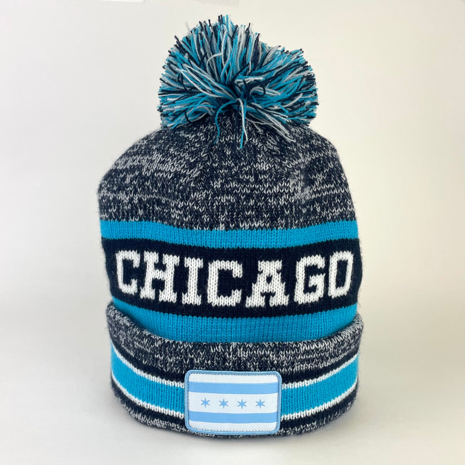 ?GLAMOROUS?Alex Max Knit Pom Beanie with Gem Crystals in Blue Marshmallow hat. Sky blue with lilac polar fox pompom  main image 4